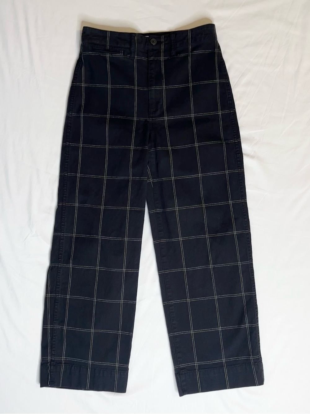 Madewell Slim Emmett Wide Leg Crop Black Windowpane Pockets Office Career 25